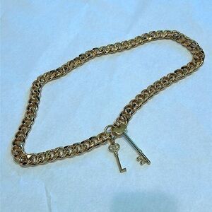 Dolls Kill y2K gold chain belt juicy thick metal links 2 skeleton key dangles XL